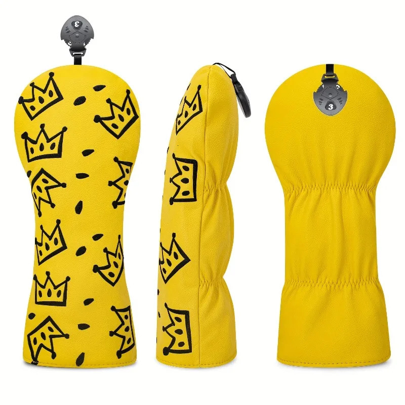 Cheese Crown Golf Club Head Cover - Bright Yellow with Black White Swiss Cheese Crown 260112