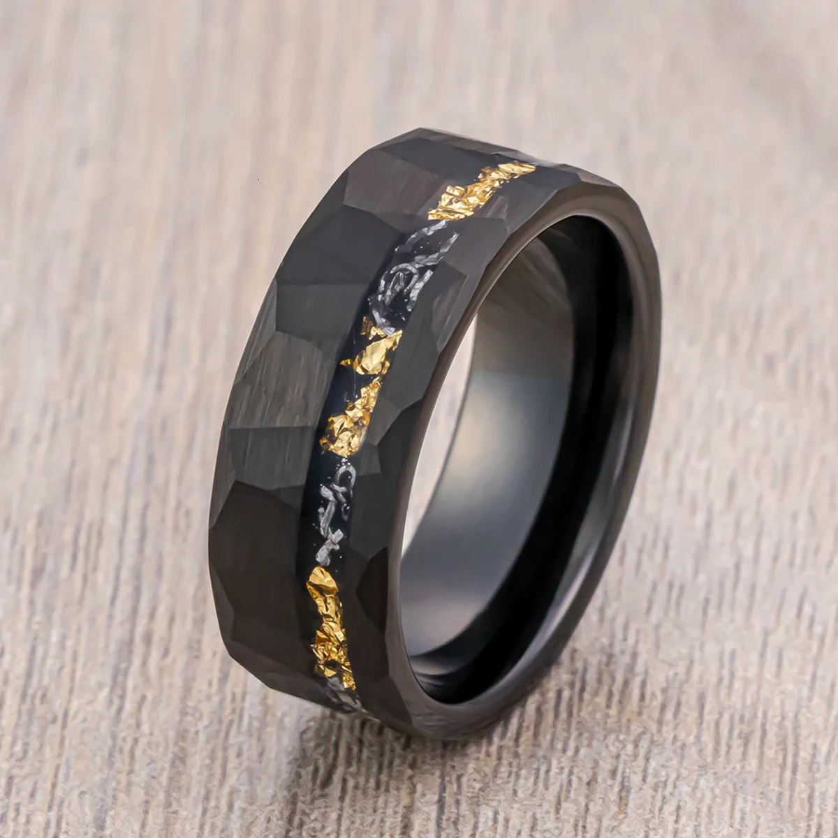Mens 8MM Blcak Meteorite tungsten carbide ring fashion jewelry wedding bands engagement Promise rings Comfort Fit Gifts 260112