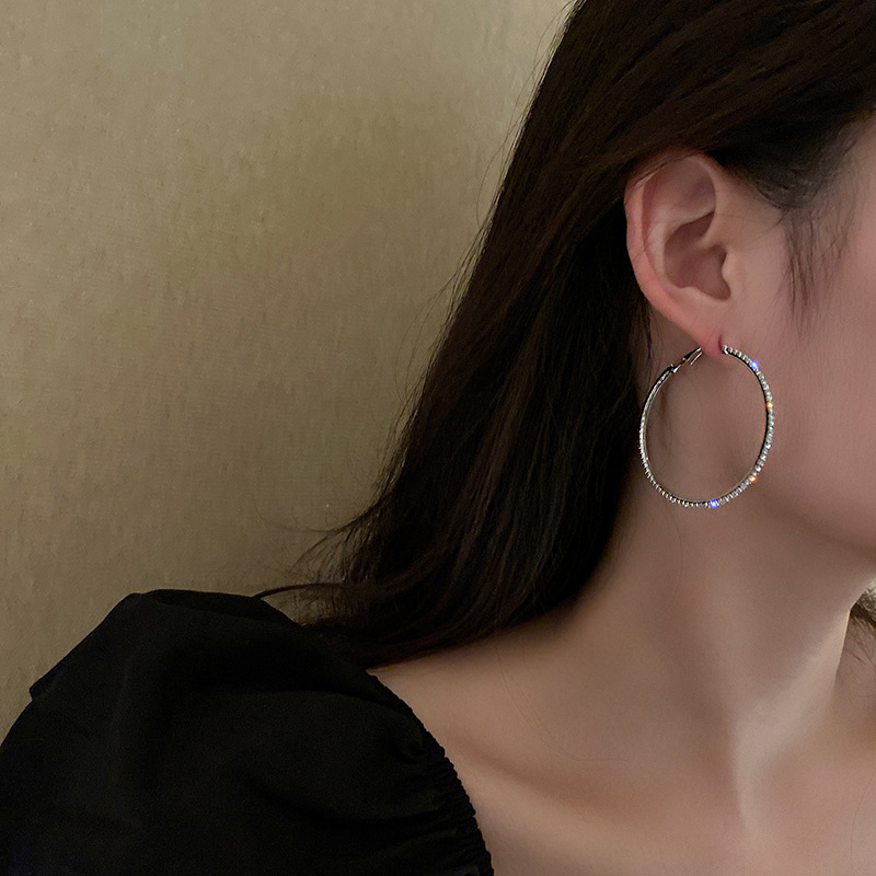 Silver Needle European and American Exaggerated Diamond Set Large Circle Earrings Fashion Style Earrings