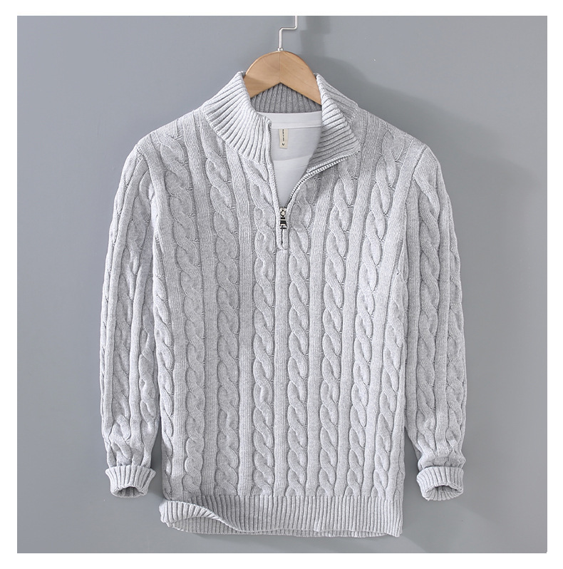 New Men's Sweater Zipper Knitted Sweater Business Polo Jumper Knitwear Sweater Long Sleeve Autumn Winter