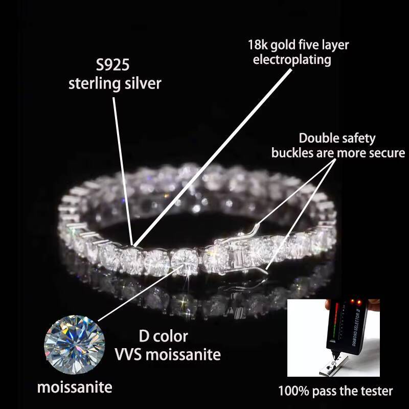 6MM VVS Moissanite Diamond Tennis Chain Necklace 925 Sterling Silver Iced Hip Hop Style Factory Wholesale Price for Men Women