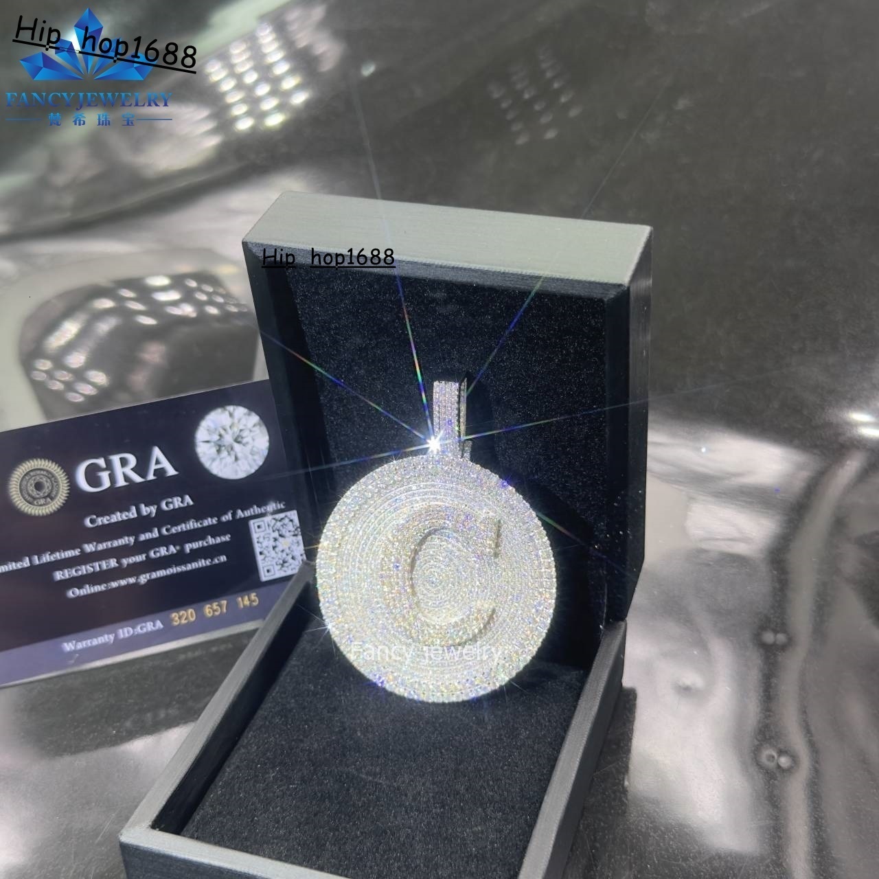 Custom Name Moissaite Pendant 925 Silver Iced Out Round Fully Bling Moissanite Bling Letter C Hip Hop Jewelry