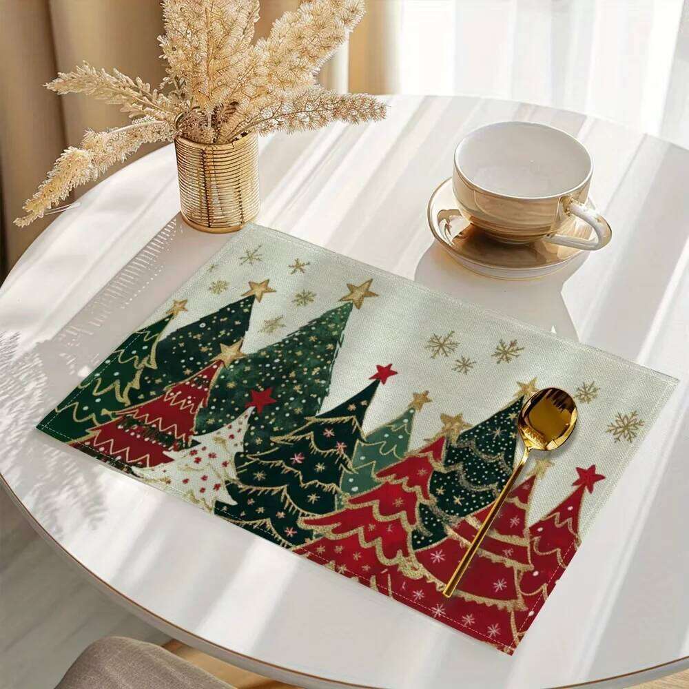 Home Decorative Limited Edition Kitchen Tablecloth Napkin Set Waterproof Christmas Tree Placemat Suitable for Dining Room Living Room Holiday Party