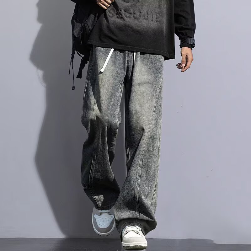 Men's 2026 New American Streetwear Straight-Leg Jeans - Thickened Baggy Curved-Leg Casual Pants for Fall & Winter