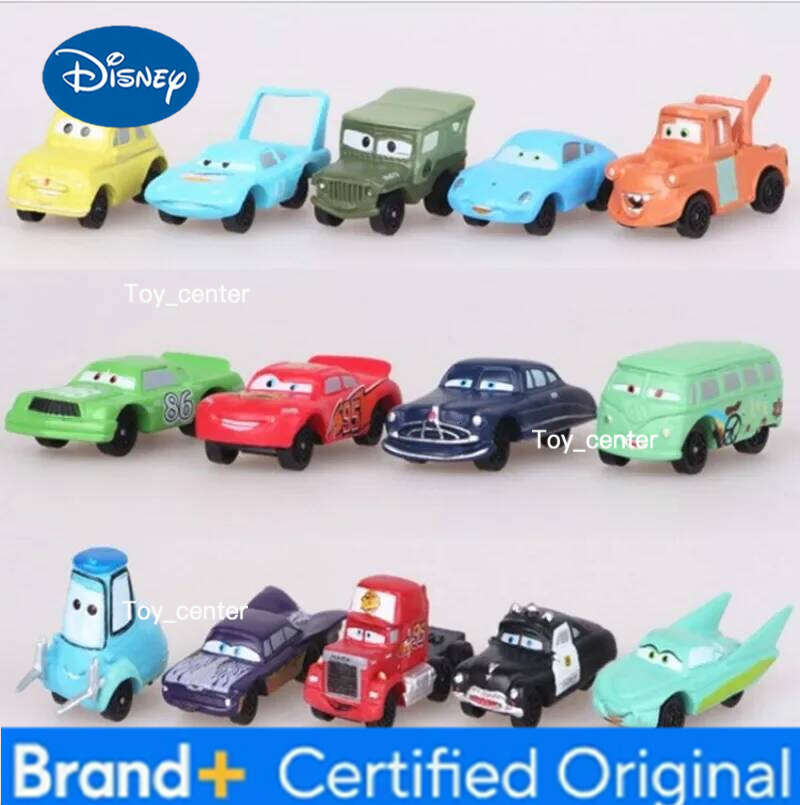 Disney 14PCS Story Lightning McQueen Car King Roadbuster Screw Die Animation Model Doll Ornaments Happy Birthday Cake Topper H260113