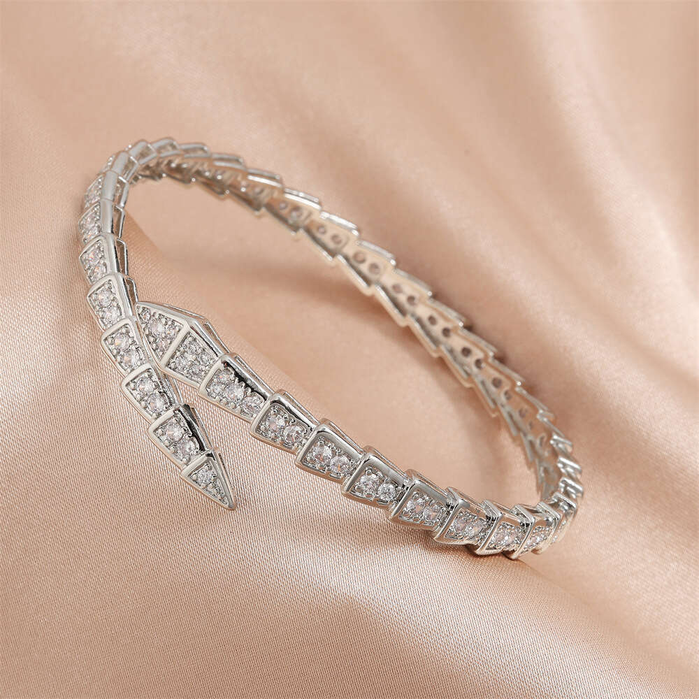 New Micro-Inlaid Zircon Bracelet Light Luxury Full Diamond Snake Bone Spring Open Fashion Women's Ring Jewelry