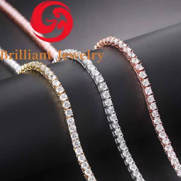 Luxury Fine Necklace Men Women Hip Hop Iced Out 2MM 3MM 4MM 5MM Moissanite Diamond 925 Silver Vvs Moissanite Tennis Chain