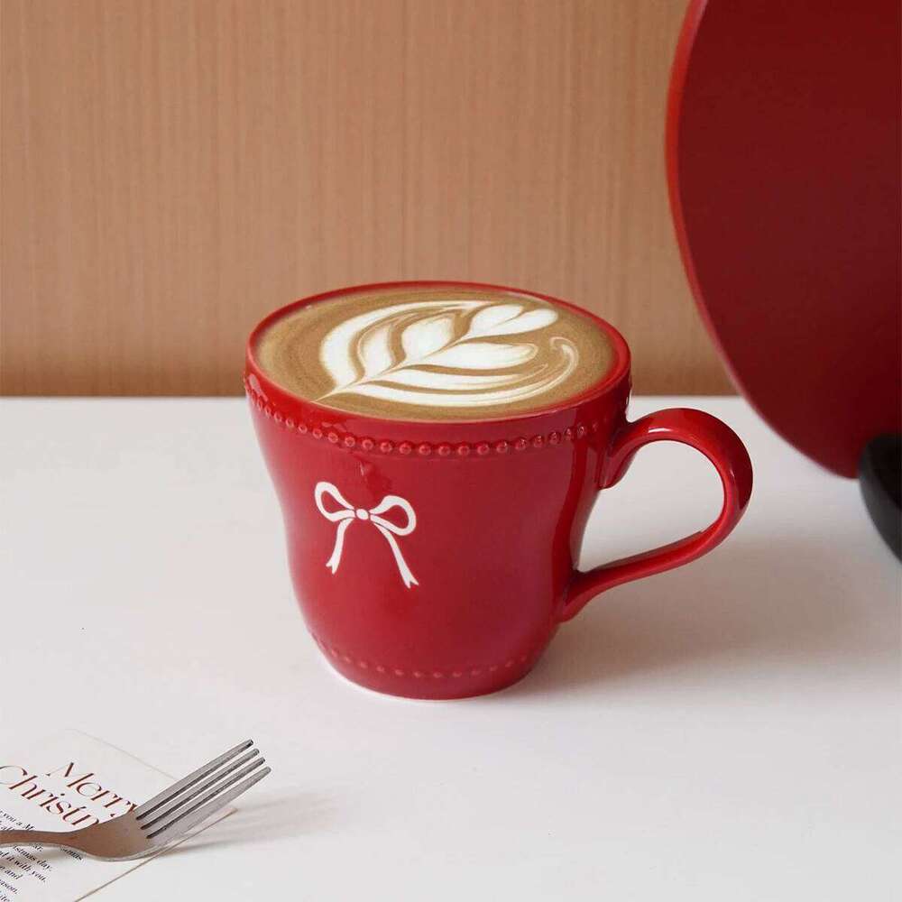 1Pc Ceramic Mug, Beaded Lace Design, Exquisite and Simple Bowknot Mug Suitable for Home Decoration, Daily Breakfast Drinking Afternoon Tea Coffee Rest