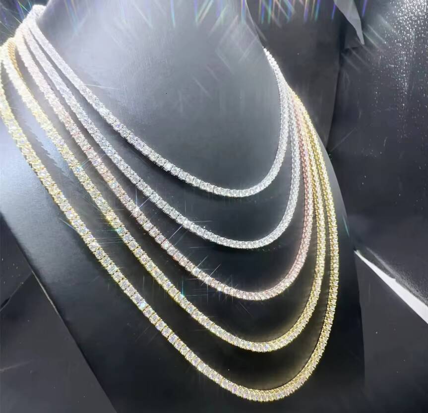 New Arrival Moissanite 3mm S925 Tennis Chain White Gold Necklace f Men Women Fine Jewelry with Full Diamond Moissanite Necklace