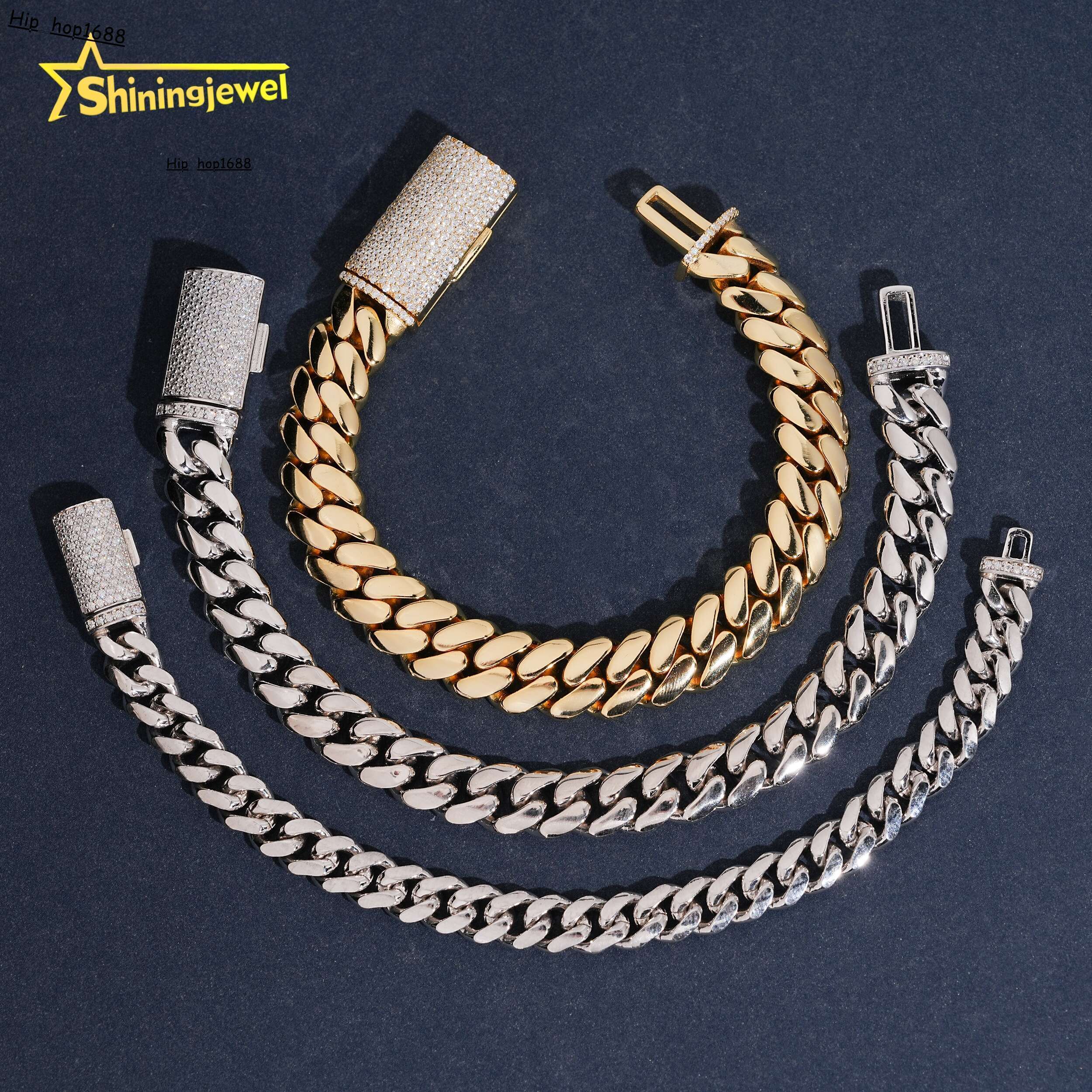 925 Silver Hot Sale 8mm 10mm 12mm Bracelet Link Chain VVS D Moissanite Iced Out Lock Hip Hop Jewelry Miami Plain Cuban Bracelet