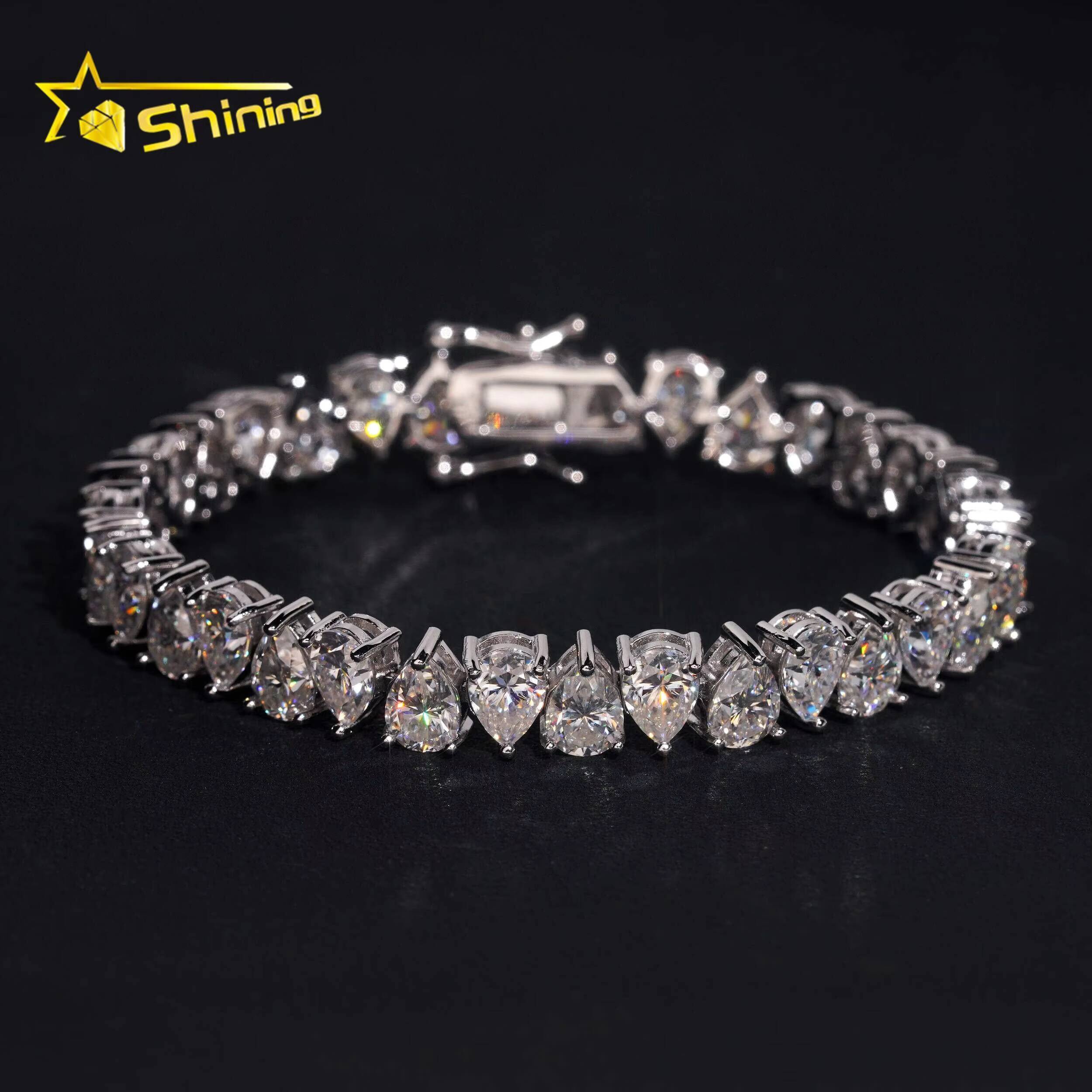 Luxury Hip Hop Fine Jewelry Sterling Silver 925 D Color VVS Moissanite Diamond Tennis Bracelet Pear Shape