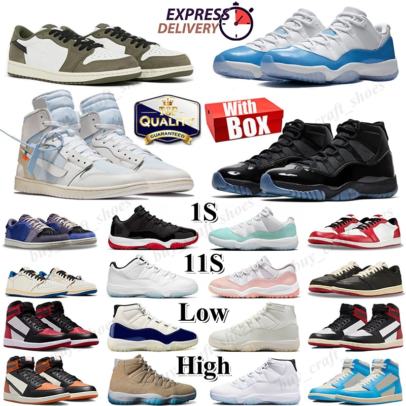 Free Shipping With Box 11s 1s Low High Designer Basketball Shoes For Mens Womens Gamma Blue University Blue Rare Medium Olive OG CNY White Sport Outdoor Shoes Size 36-47