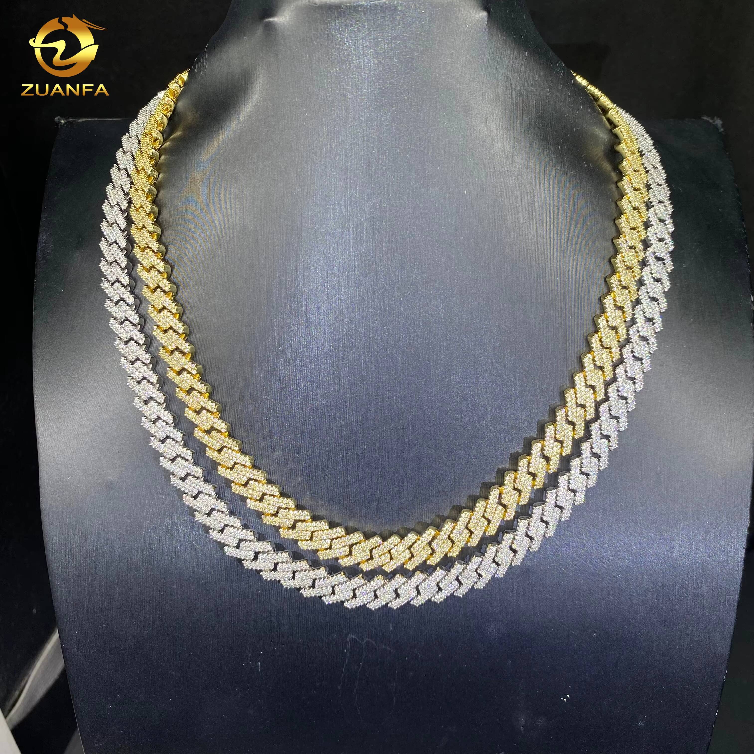 High Quality Gold Plated 10mm 2Row Iced Out Hip Hop Jewelry Miami Cuban Bracelet 925 Silver VVS Moissanite Diamond Necklace