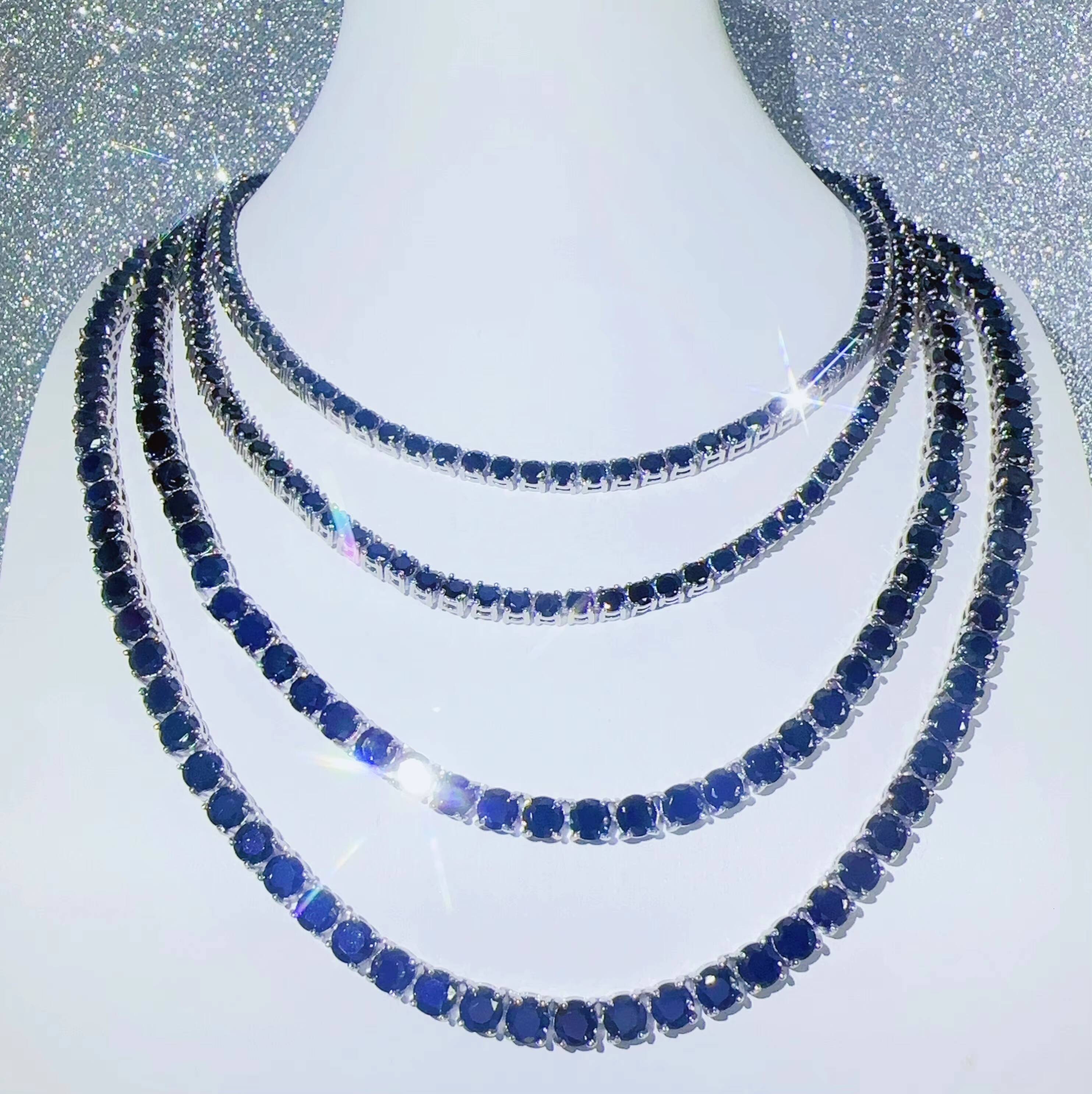 Custom Moissanite Jewellery Black Diamond Silver 925 Necklace VVS Diamond Chain Hip Hop Iced Out Jewelry Fashion Tennis Chain