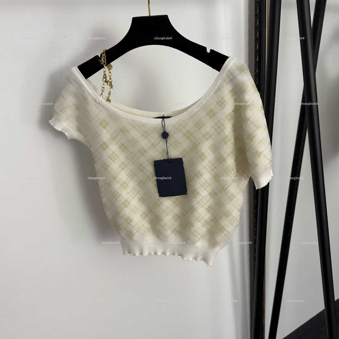 Fashion women shirt casual girls T tops designer clothes women hardware chain slanted shoulder short sleeved knitted sweater A700X14N016
