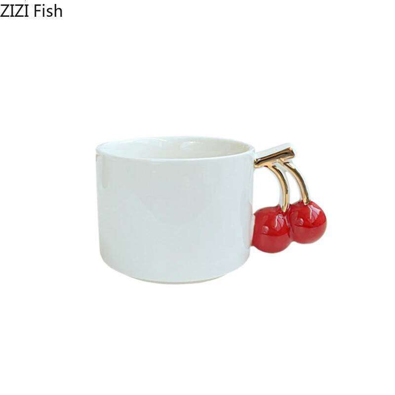 Creative Cherry Handle Mug White Ceramic Cups Dining Table Coffee Mugs Afternoon Tea Teacup Water Cup Fruits Juice Container