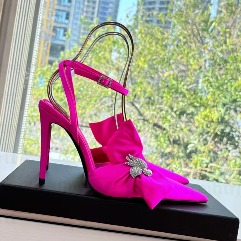 Luxury silk bow women's pointed toes sandals gladiator Pumps womens designer sandal Fashionable sexy party evening shoes Factory footwear size 34-42 with box