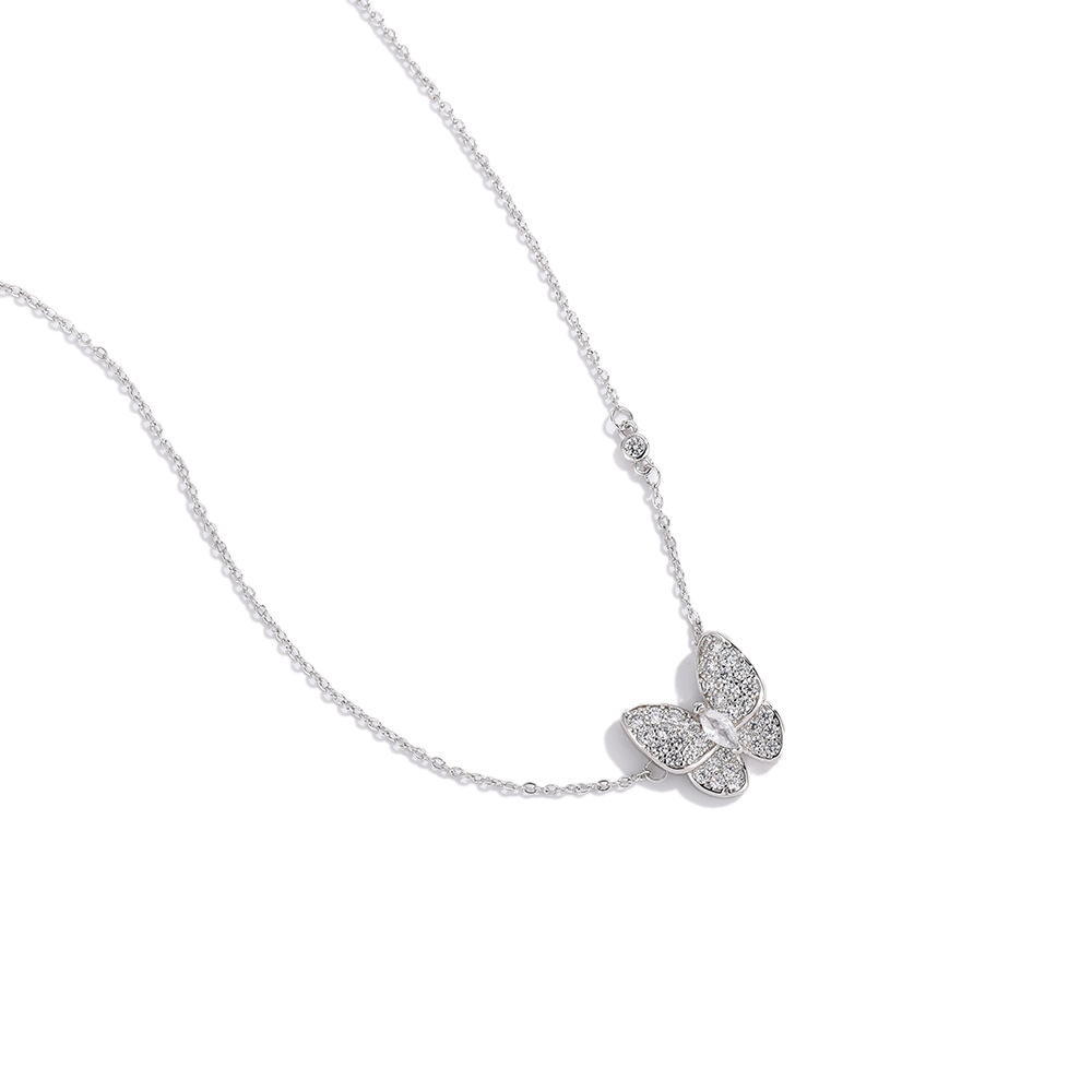 Women's White Mother of Pearl Butterfly Necklace Luxury Trendy Cubic Zirconia Collarbone Chain Elegant Daily Wear Gift for Girlfriend