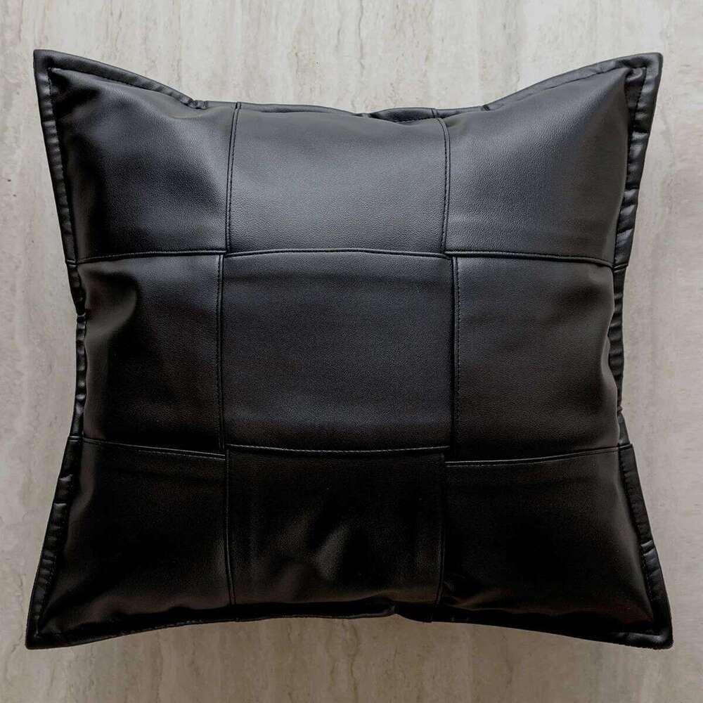 Italian Black And White Sofa Cover Hotel Living Room Backrest Cushion Luxurious Designer Leather Woven Pillowcase
