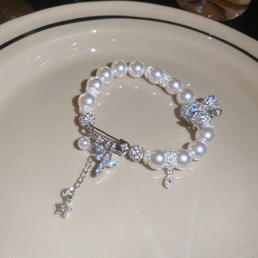 Zircon Bowknot Cross Pearl Light Luxury High-end Feel Bracelet Small Niche Temperament Versatile Jewelry for Women - view 8