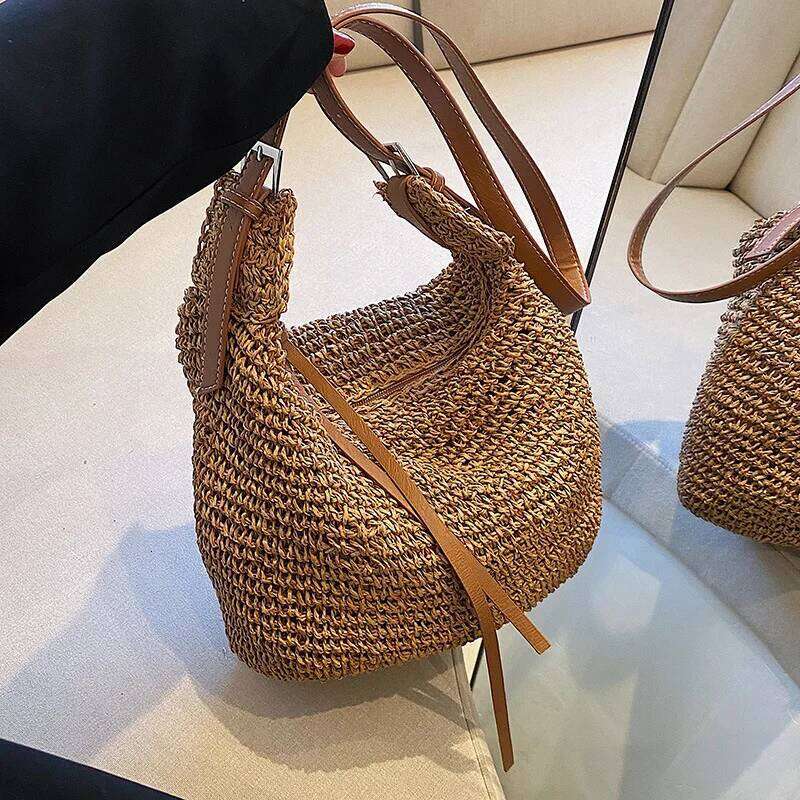 Women's Woven Handbag Luxury Designer Beach Large Capacity Female Straw Hobo Bag Fashion Travel Shoulder Crossbody Bags