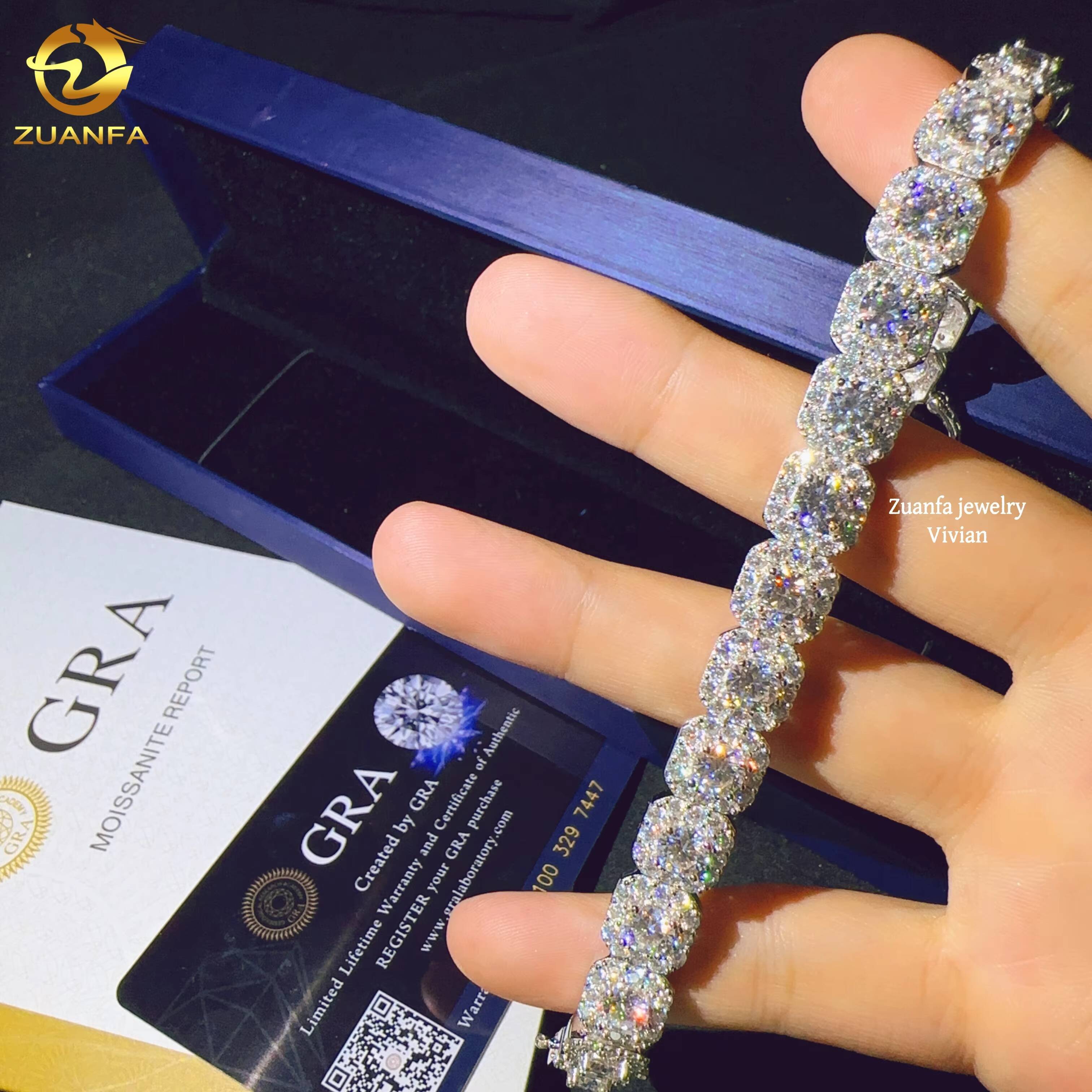 GRA Certified 10mm VVS Moissanite Diamond Hip Hop Jewelry Iced Out 925 Sterling Silver Fashion Bracelet