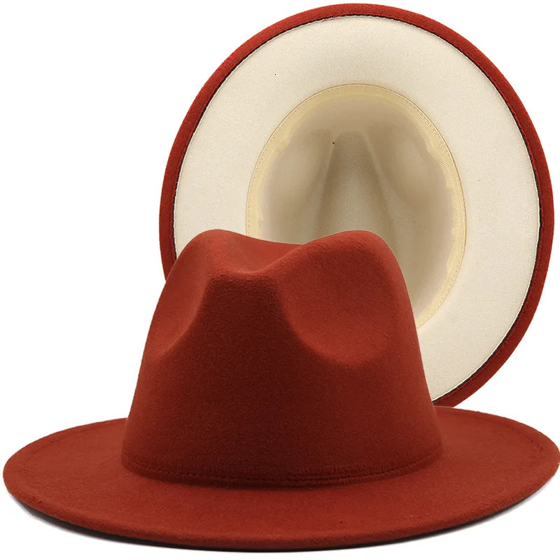 QBHAT Two-color Fedora Hat Women Men Wide Brim Felt Jazz Hat Ladies Party Top Cap Patchwork Chapeau Sombreros De Mujer 50 Colors 260109 - view 7
