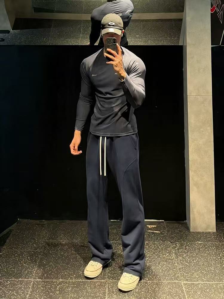 Men's sporty casual sweatpants, loose straight-leg flared pants for autumn and winter