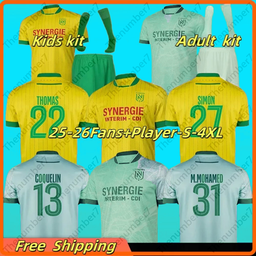25 26 FC Nantes Soccer Jerseys HONG LEPENANT ABLINE COQUELIN CAMARA LAHDO Jersey KADEWERE MOHAMED DEUFF LEROUX BENHATTAB 2026 Nantes Football Shirt Men kids kits