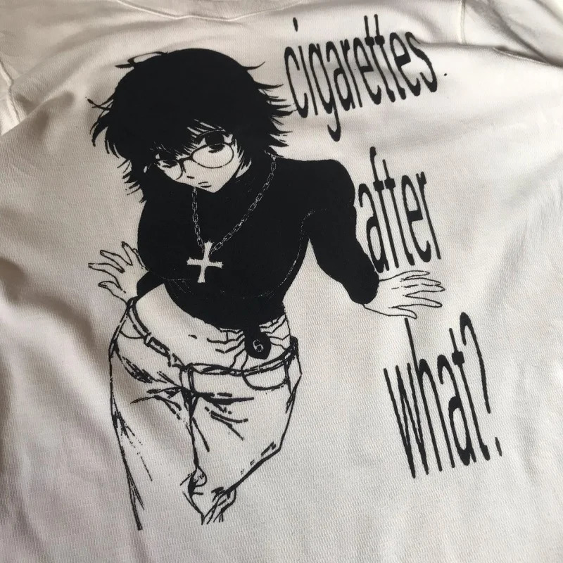 Women Retro Cute Harajuku Slim fit Tops Lady White Casual T-Shirts Girls Letter Anime Print Long Sleeve Clothes260108