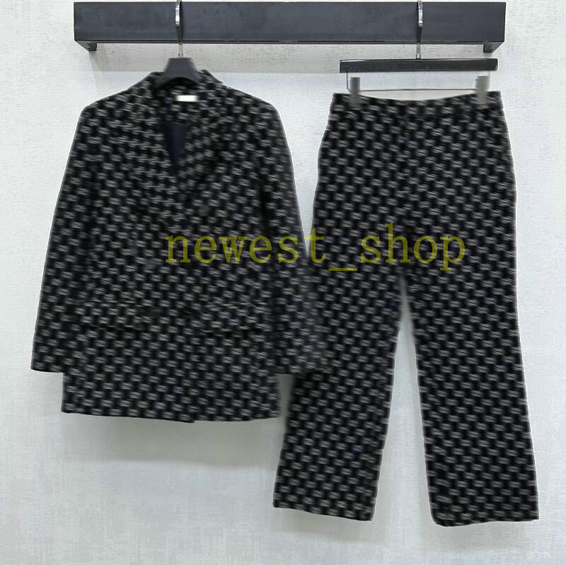 High version Womens blazers designer tracksuits double breasted buckle Collar jacquard suit and pants set women slim fit letter print Blazer women dress suit pants