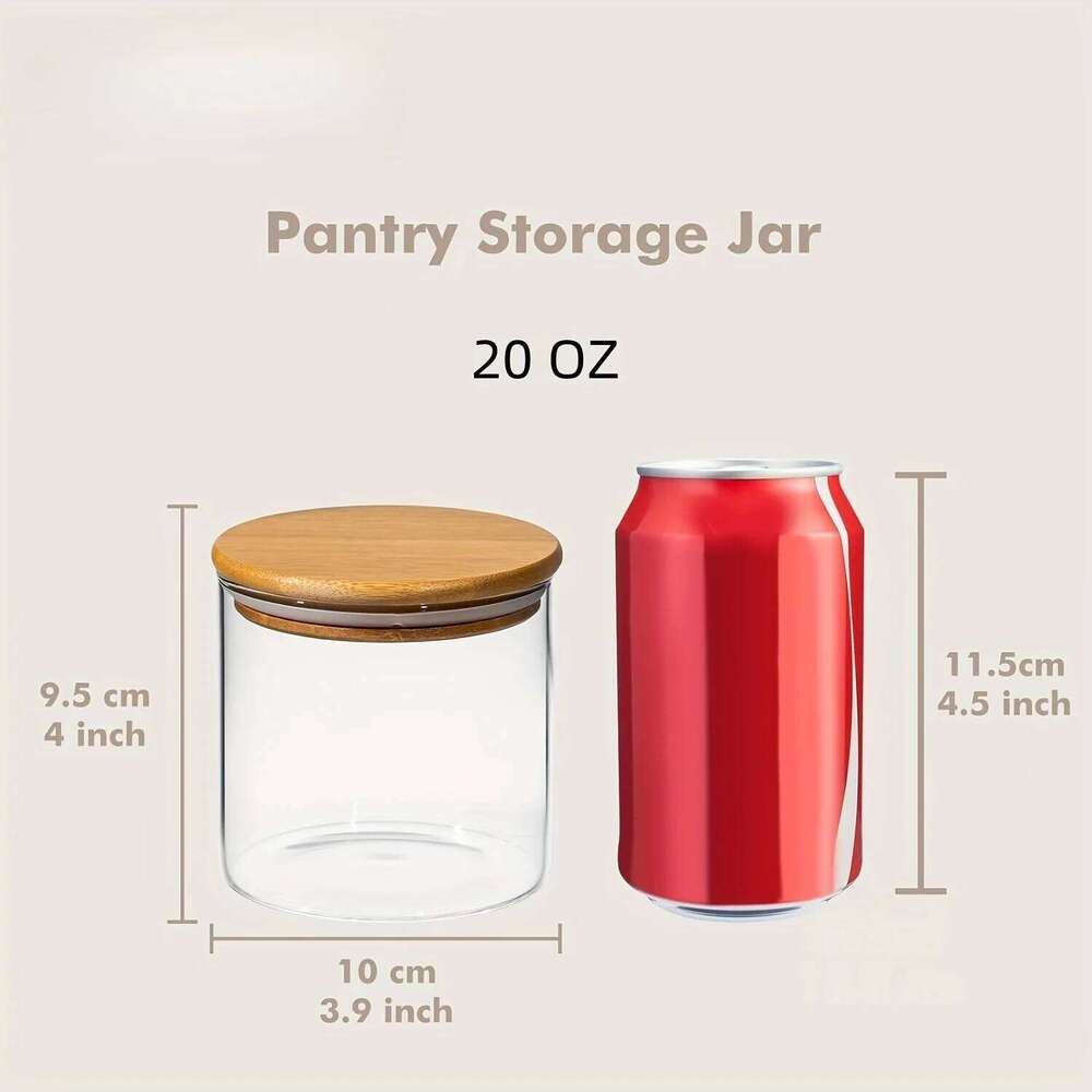 Kitchen Storage Round Airtight Glass Jars with Bamboo Lid Food Grade Storage Tank Stackable Containers for Spices Coffee Tea Pantry Kitchenware Organi
