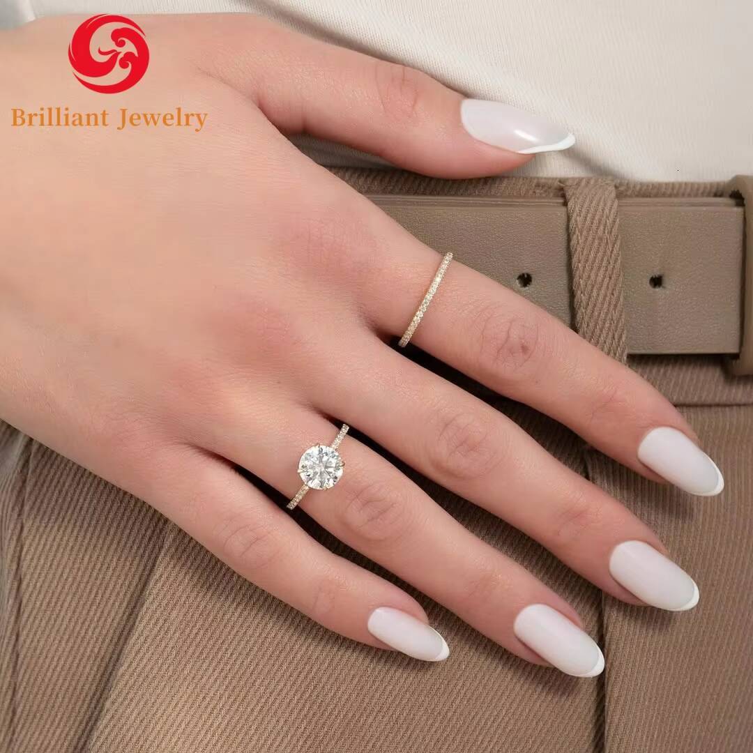 GRA Certificate 18K S925 Silver Solid Gold Ring Brilliant Cut 2ct 8mm Moissanite Women Daily Jewelry