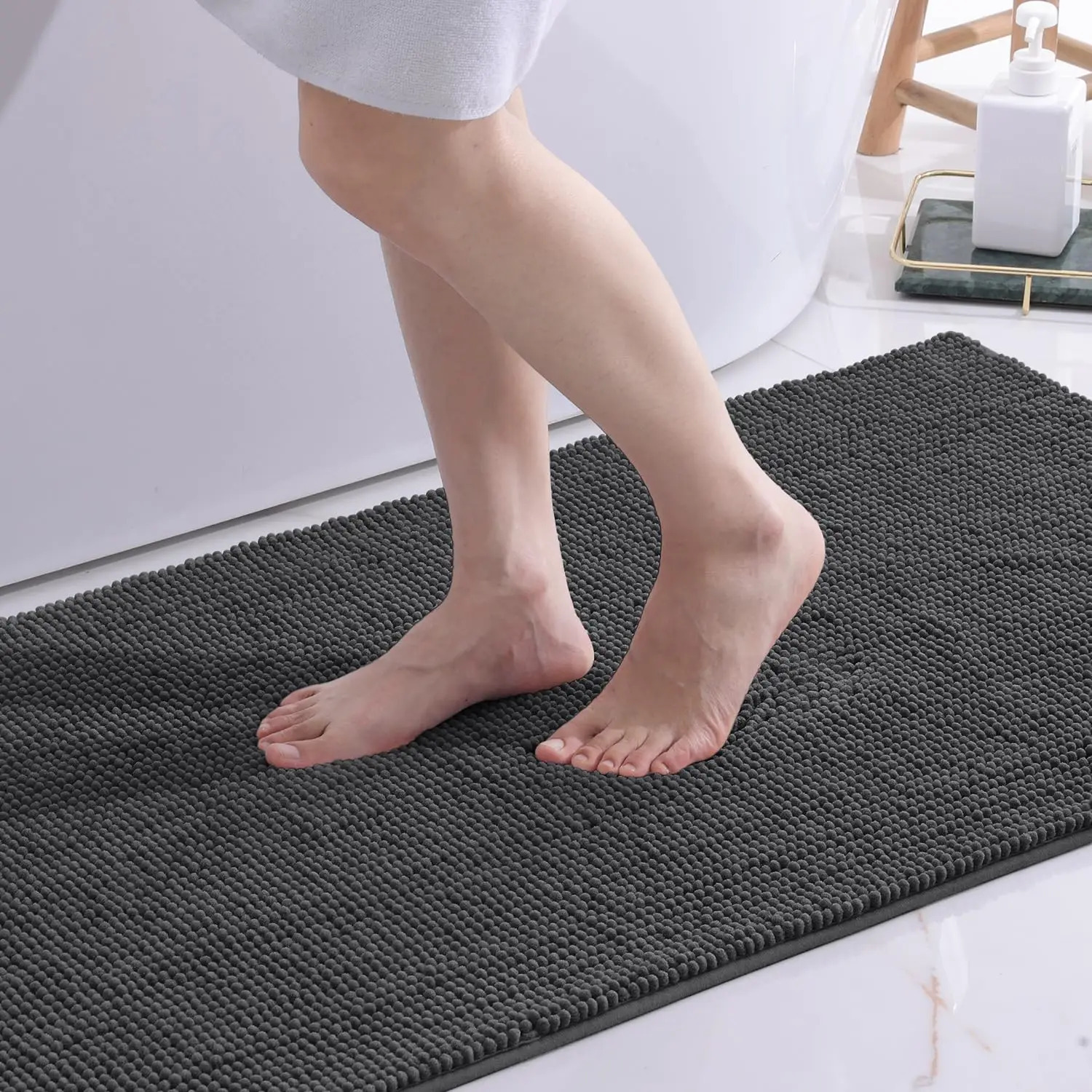Homaxy Chenille Plain Shorthair Melt Adhesive Material Mat Indoor Non Slip Bathroom Mat Dirt Absorbent Mat Absorbs Water 260112 - view 6