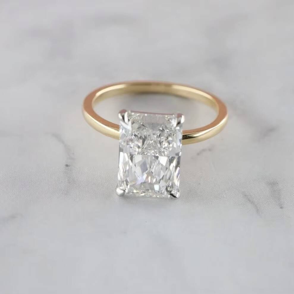 3ct Crushed Ice Moissanite Ring D VVS1 7X9MM Radiant Cut 14K Yellow Gold Diamond Moissanite Engagement Wedding Rings