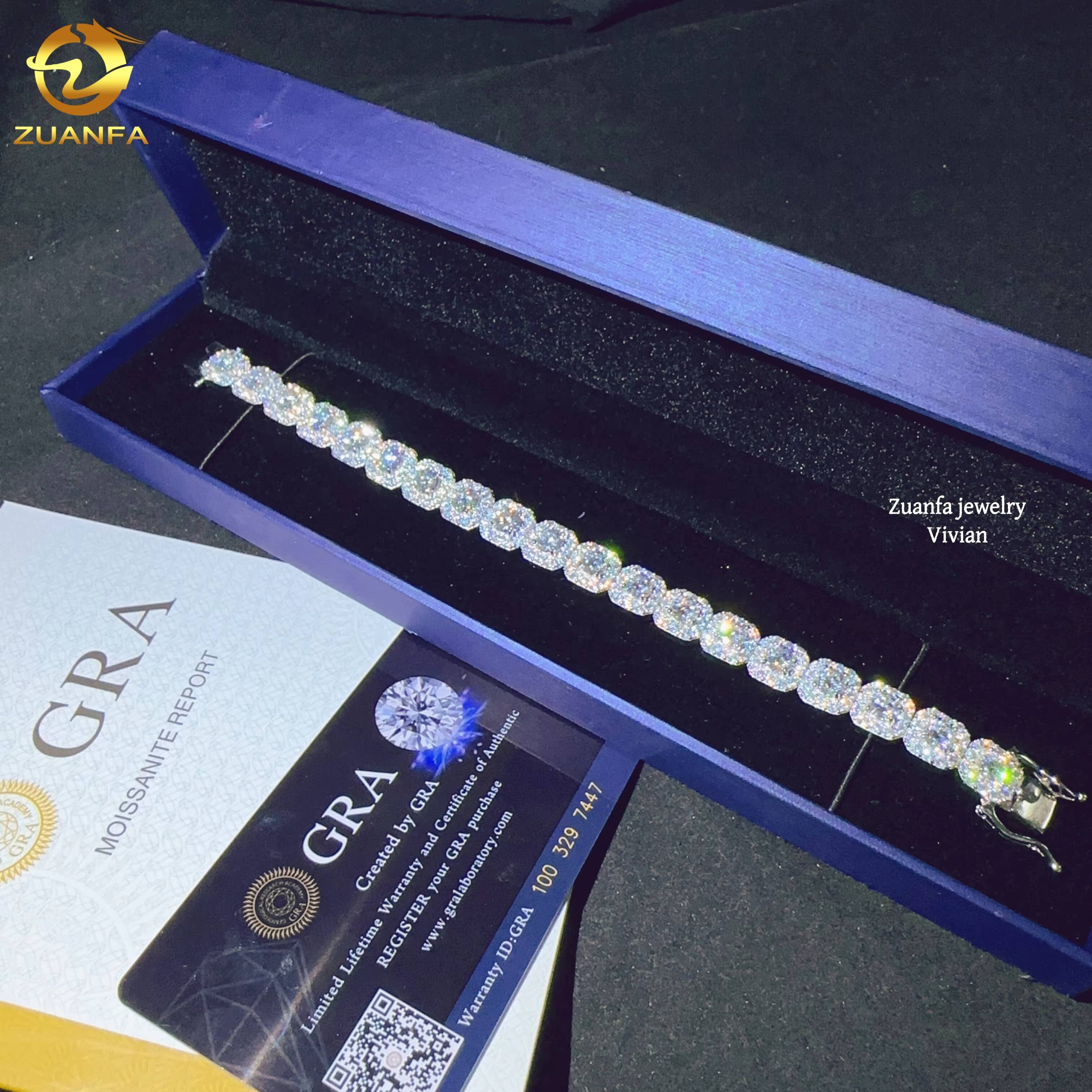 GRA Certified 10mm VVS Moissanite Diamond Hip Hop Jewelry Iced Out 925 Sterling Silver Fashion Bracelet