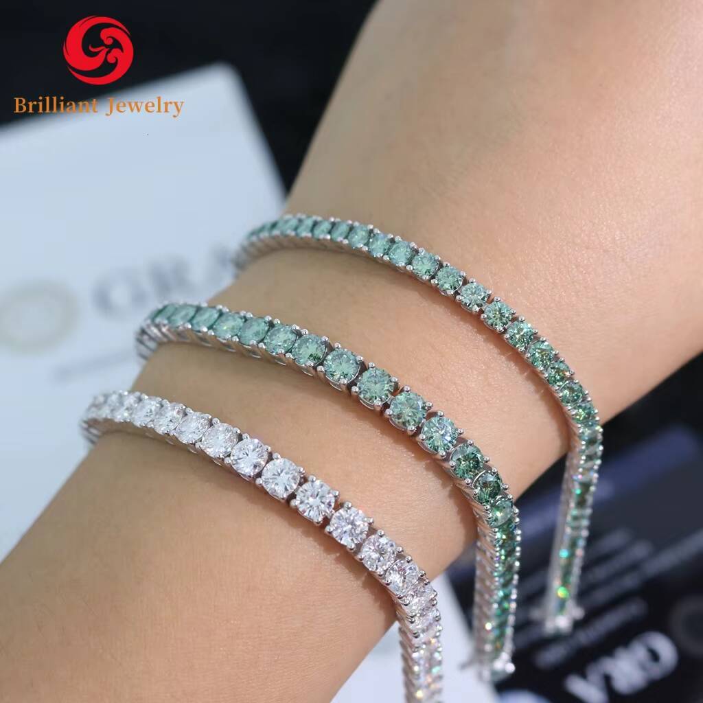 100 Pass Diamond Tester VVS Moissanite Tennis Chain 2mm-65mm Womens Men Gold 925 Silver Moissanite Tennis Chain Bracelet Gift