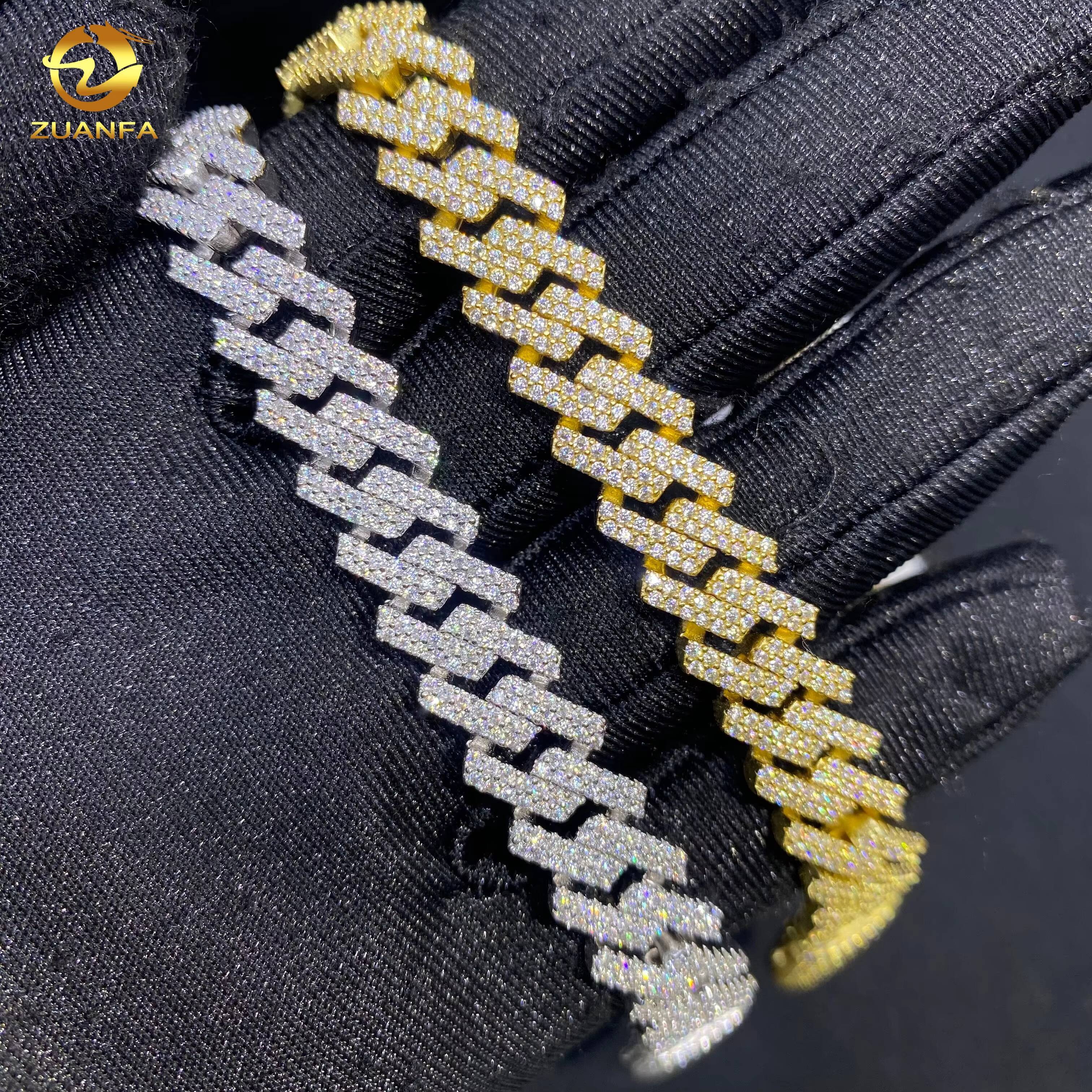 High Quality Gold Plated 10mm 2Row Iced Out Hip Hop Jewelry Miami Cuban Bracelet 925 Silver VVS Moissanite Diamond Necklace