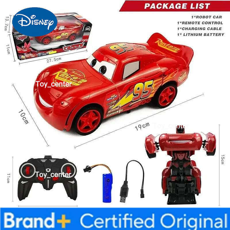 Disney 2in1 Lightning Mcqueen Remote Control Transform Robot Rc Deformation Car Anime Model One Button High Speed Kids Toys H260113