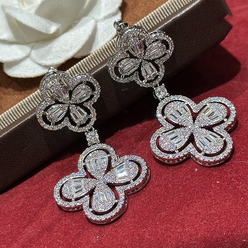 Silver Needle Zircon Hollow Flower Pendant Palace Style Niche Light Luxury High-end Earrings - view 4