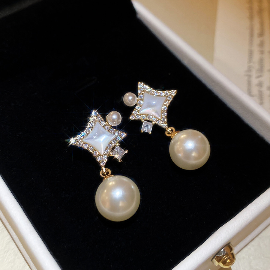 Real Gold Plated Silver Needle Zircon Pearl Niche High-End Elegant Daily Commute Versatile Earrings for Women - view 7
