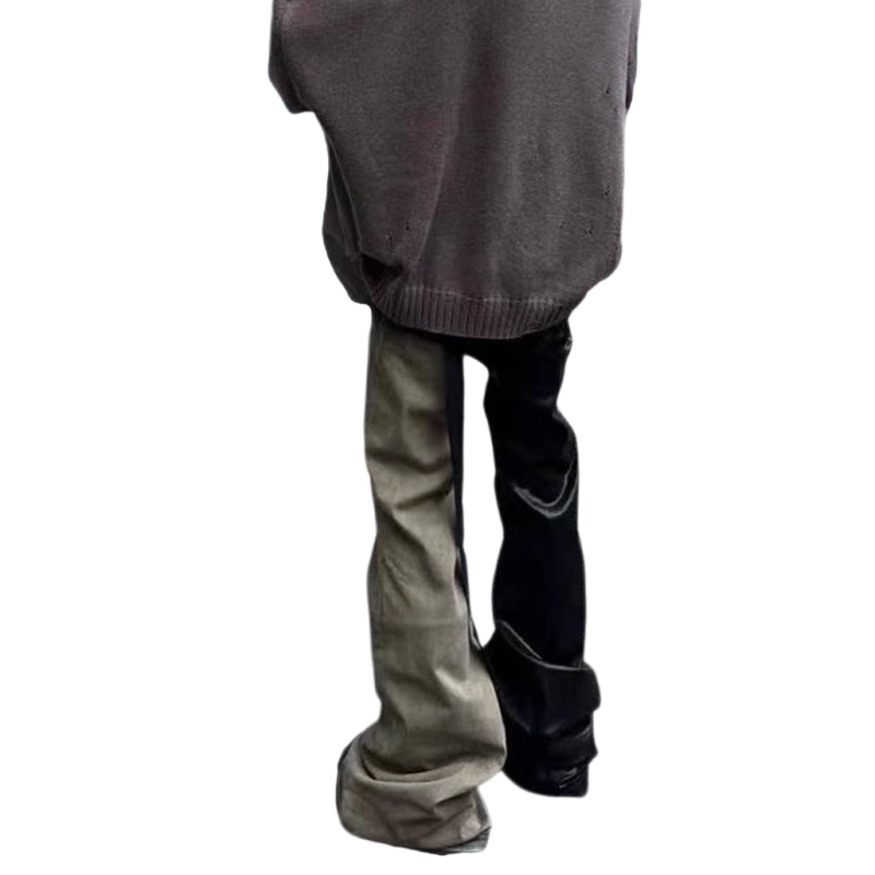 Men's Jeans--American High-Street RO-Style Flared Jeans, Patchwork Waxed Distressed Loose Floor-Length Pants---CJ001