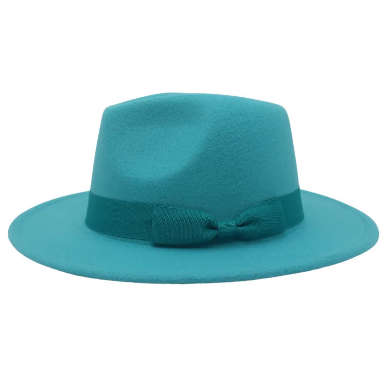 Wide Brim Cream Bow Fedora Hats for Women Men Autumn Winter Solid Color Jazz Top Hat for Wedding Party Church Panama Felt Cap 260109