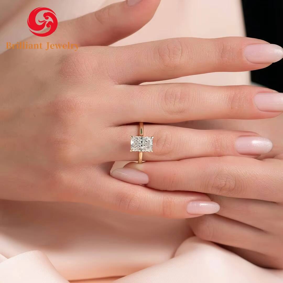 Fashion Luxury GRA Certified VVS D Radiant Cut 3CT Moissanite Wedding Engagement Ring 14K 18K Solid Gold Ring for Women Men