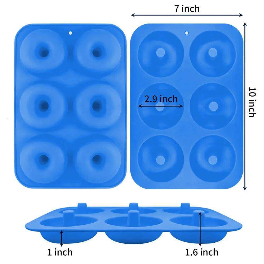 Home Kitchen Baking Tool Heat Resistant Silicone Donut Mold for 6 Doughnuts, Non Stick Food Grade Bagels Pan, Mini Cupcake Mould for Living Room Dinin