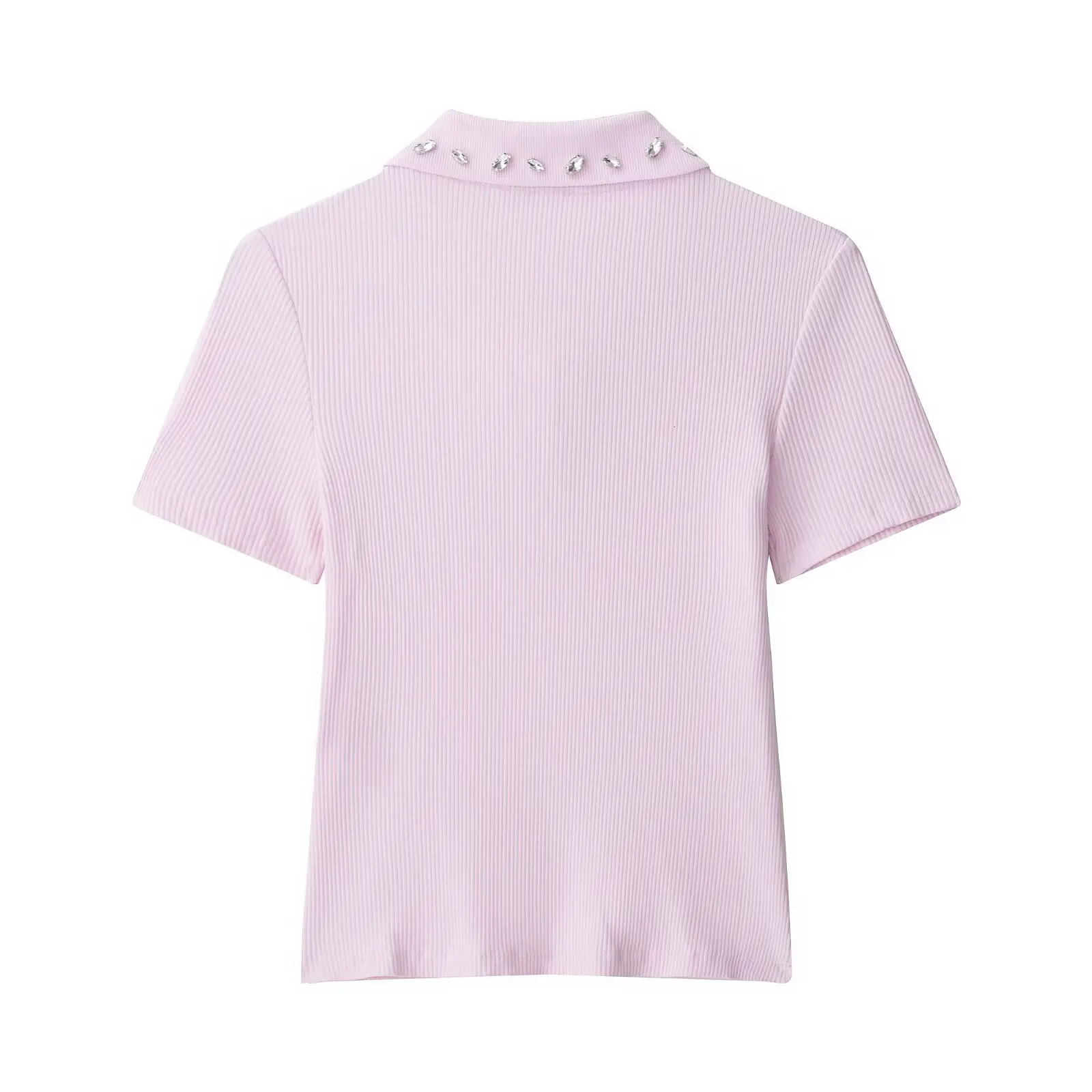 2025 Summer Products Womens Temperament Commuter Lapel Slim Jewelry Neck Ribbed POLO Shirt 260109