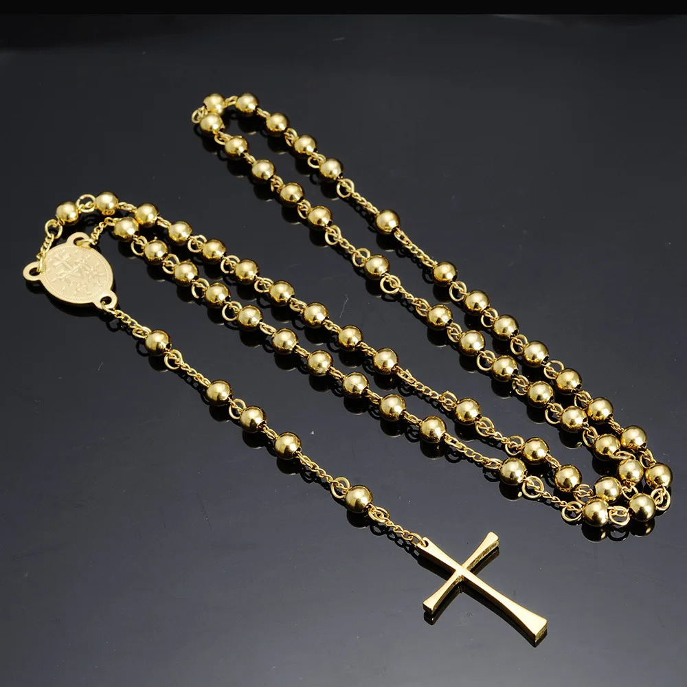 468mm Stainless Steel Pendant Necklace Men Women Rosary Beads Chain 260112