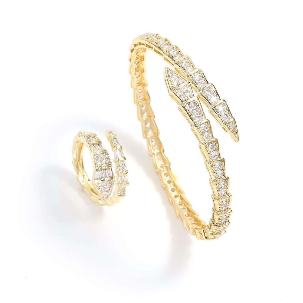 New Micro-Inlaid Zircon Bracelet Light Luxury Full Diamond Snake Bone Spring Open Fashion Women's Ring Jewelry