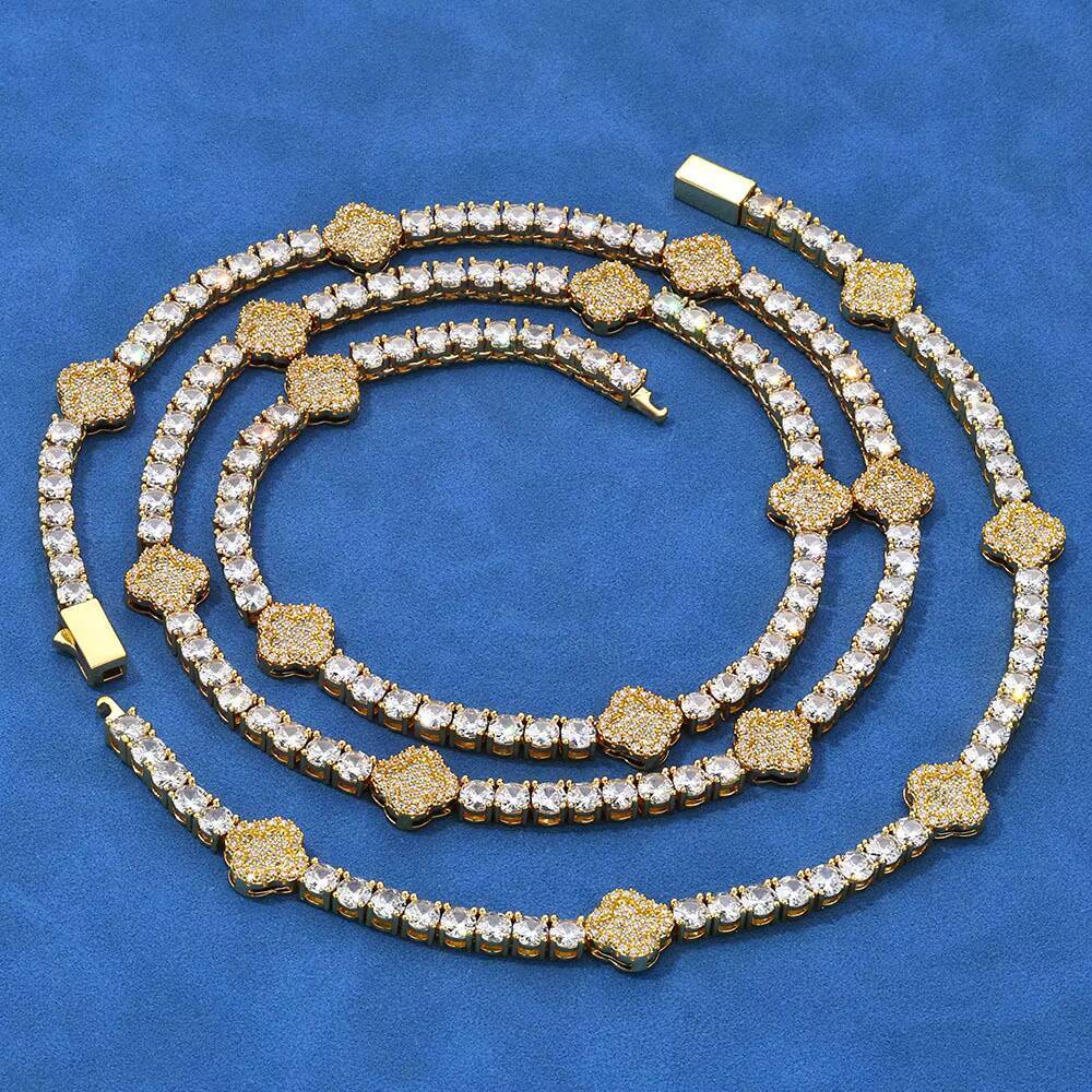 Hip Hop Jewelry Tennis Chain 925 Silver Moissanite Four Leaf Clover Necklace GRA Certificate Pass Diamond Tester
