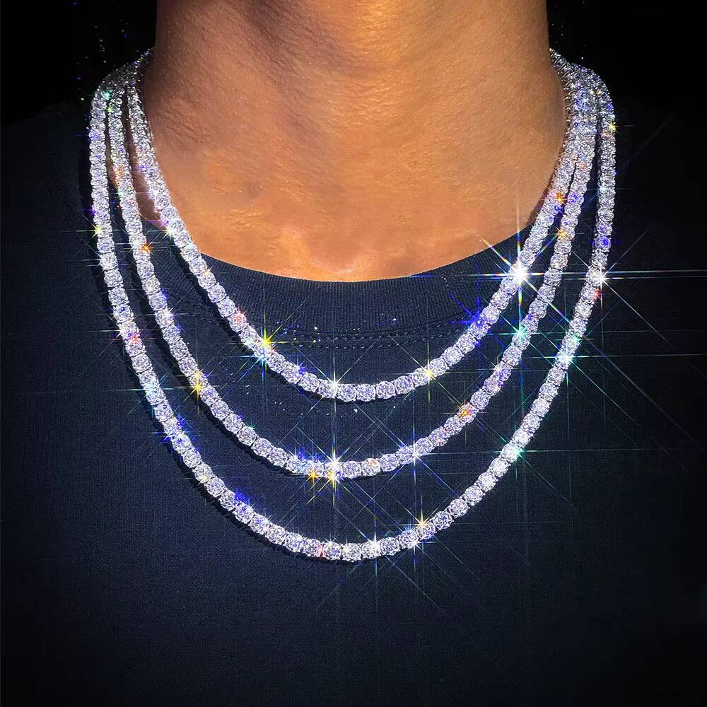 20MM-65MM Moissanite Tennis Chain Necklace 925 Silver with 18K Gold Plating Iced Out Hip Hop Jewelry Custom Tennis Chain